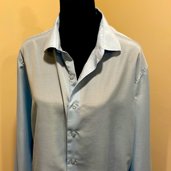 Cotton & Polyester Blend Light Blue Button Up Blouse - Picture 2 of 3